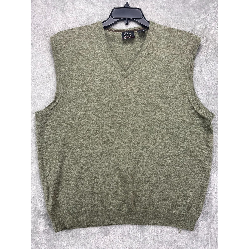 Jos A Bank Men's Sweater Vest XL Olive Signature Collection V-Neck Merino Wool
